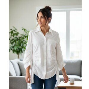 Stella Mccartney White Ruched Long Sleeve Collared Shirt Women's Size 36  NWT